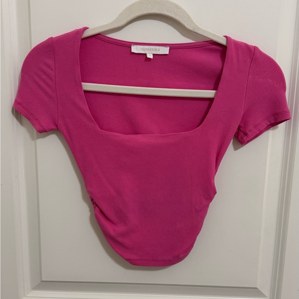 Olivaceous Pink Ribbed Crop Top
